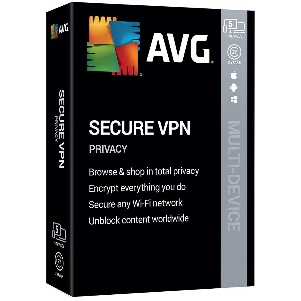 AVG Secure VPN 2020, 1-2 anos, download 5 Dispositivos 1 Ano
